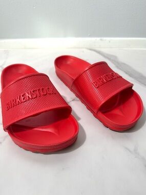 Birkenstock Red Rubber Slide Sandal Size European 41 Summer Beach Vacation Basic
